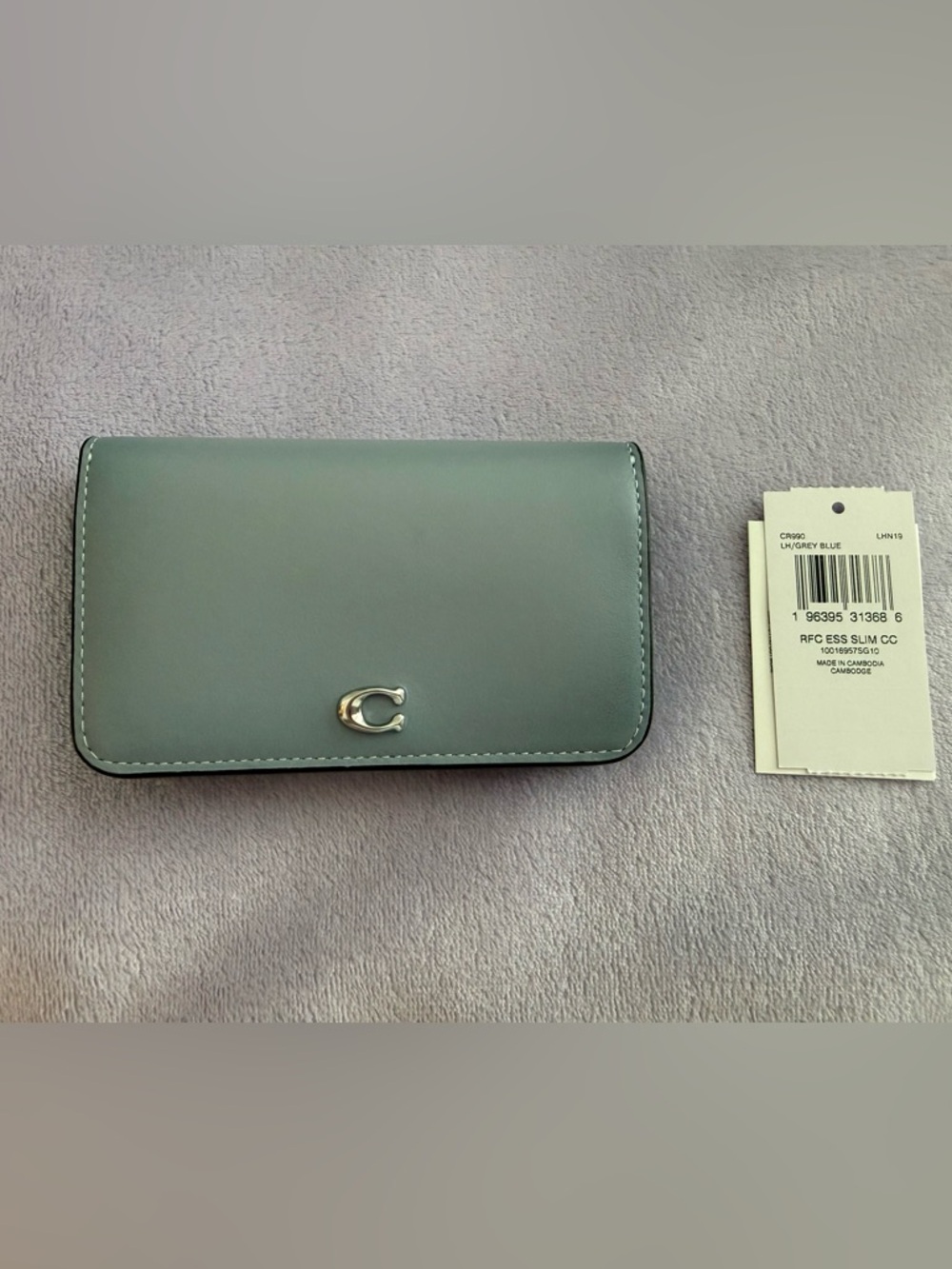 COACH grey blue slim card case EUC